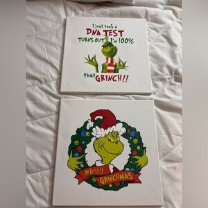 Set of 2 12 X 12 Grinch Canvas Art Set- Merry Grinchmas and 100% that grinch